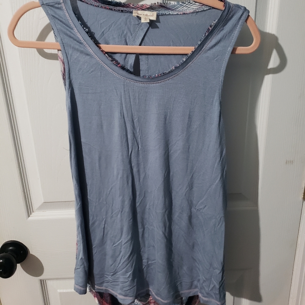 Blue and plaid backless tank
